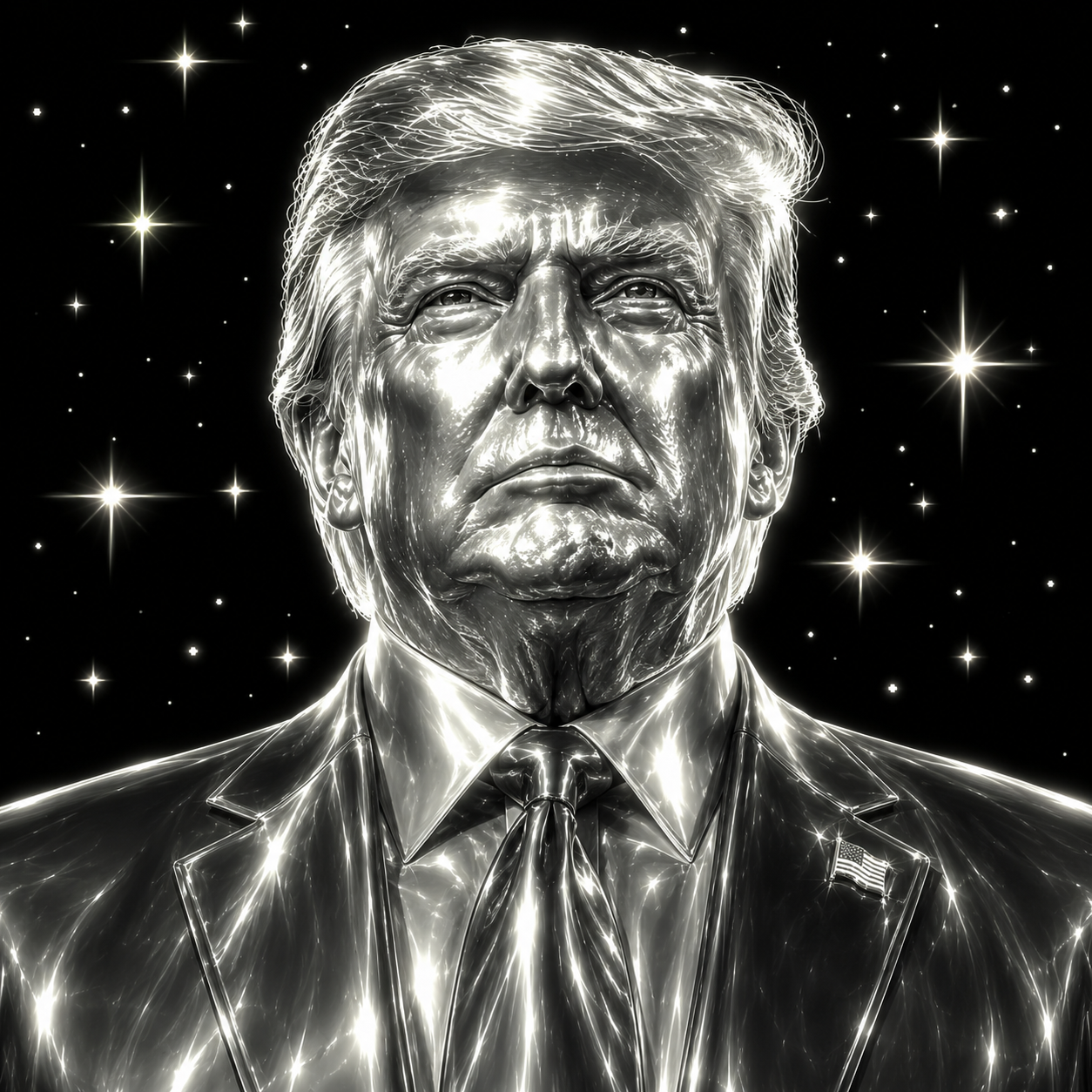 Trumpons chrome portrait flying across the page